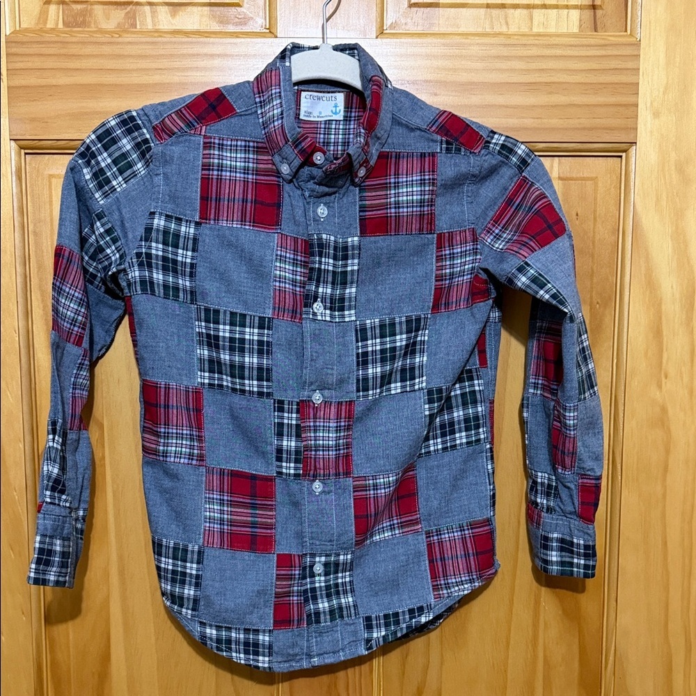 Crewcuts Blue & Red Patchwork Plaid Boys Long Sleeve Shirt, Size 8.